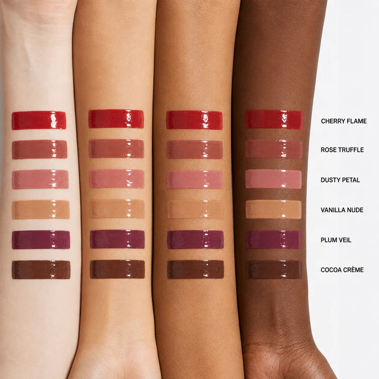 Six lip shades on different skin tones