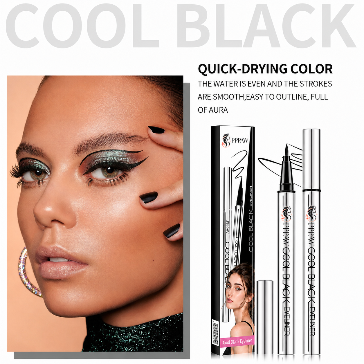 ✨ PPPAW™ Cool Black Eyeliner — ✒️ Quick-Drying & Waterproof | Ultra-Fine Tip, Long-Lasting Wear, Smudge-Proof Definition for Sharp, Bold Eyes Wear, Smudge-Proof Definition for Sharp, Bold Eyes